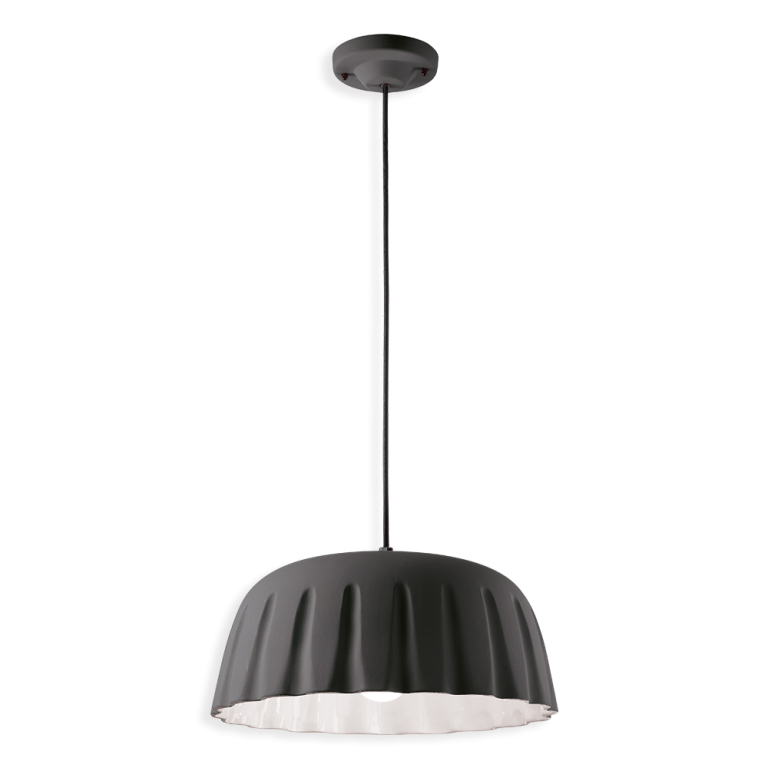 Ferro Luce Madame Grès C2570 Anthracite – Κεραμικό Κρεμαστό Φωτιστικό σε Ματ Ανθρακί με Λευκό Εσωτερικό